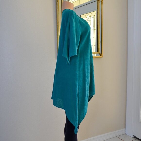Fiaga Mexico Women Green Handkerchief Tunic Top Bell Shape Open Sleeves Cotton S - Picture 7 of 13